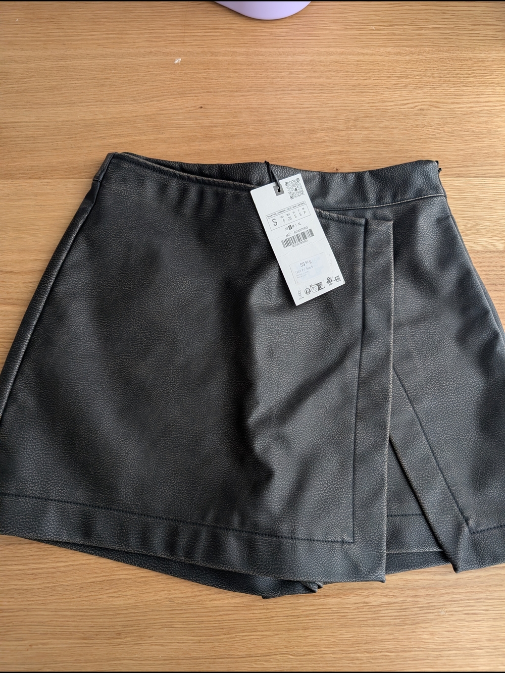 Zara Black Faux Leather Wrap Mini Skort